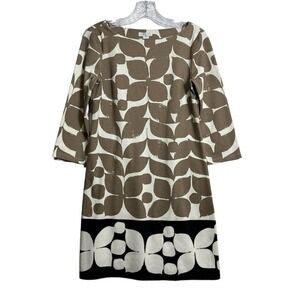 London Times Womens Dress Sheath‎ Stretch Tunic Leaf Tan Cream Black Size 4